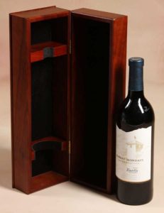 Premium wooden liquor box with wood form for bottle and slide top box